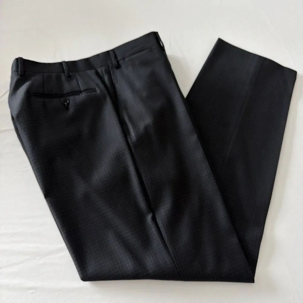 Canali Mens 35x32 IT 52 100% Wool Dress Pants Gray Check Flat Front Made N Italy - Picture 16 of 16